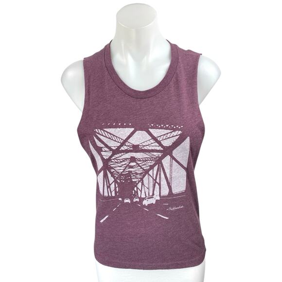 Oaklandish Women's Purple White Sleeveless Graphic Print Bridge Tank Top Size S - Picture 1 of 4